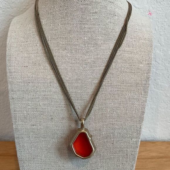 NWOT Kenneth Cole Multi-Chain Orange Pendant Gold Tone - Picture 4 of 5